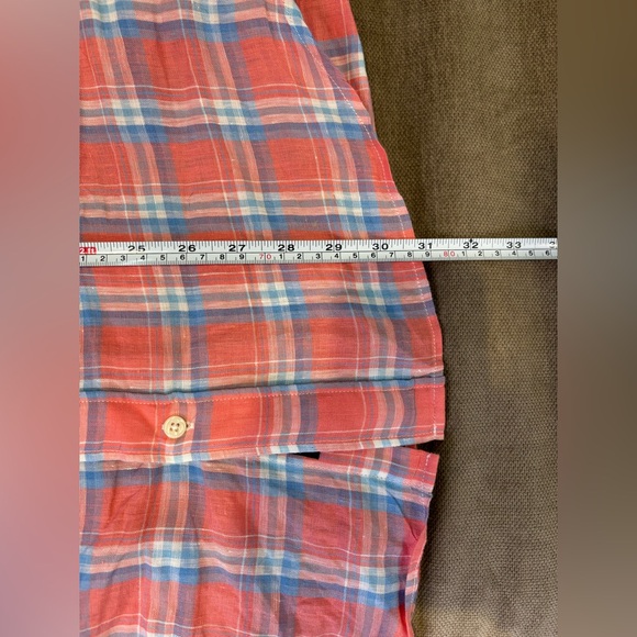 Faherty Men's Shirt Size XXL 2XL Linen Red and Blue Plaid Pink Summer Casual - Picture 7 of 8